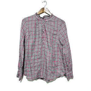 Talbots Blouse Long Sleeve Plaid 1/4 Button- up Ruffled Neckline Women's Sm NWT
